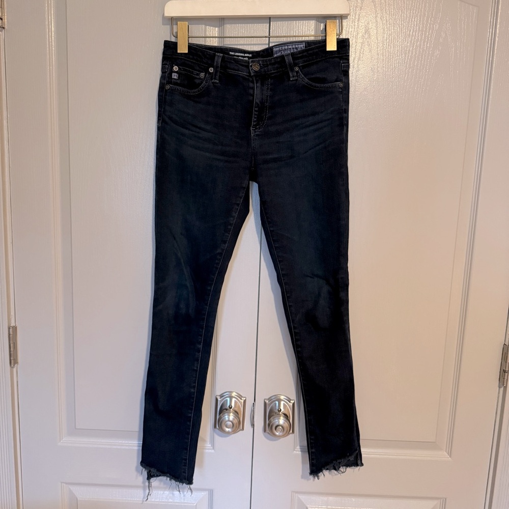 AG The Leggings Ankle Jean in Dark Rinse Sz 28R asymmetrical destroyed hem